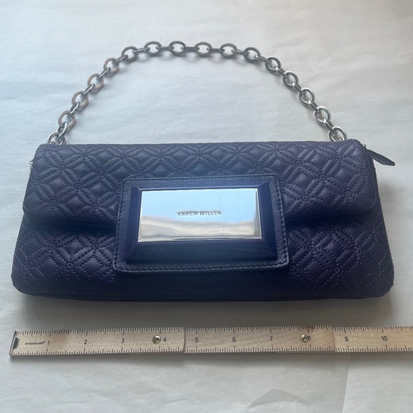 Karen Millen Leather Purple Quilted Clutch Logo Chain Cocktail Shoulder Bag - Picture 2 of 12